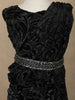 Black Floral Design Velvet Kids Lehenga With Sequined Waist Belt