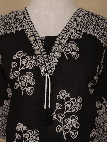 Black Floral Designed Cotton Salwar Suit - Diadem