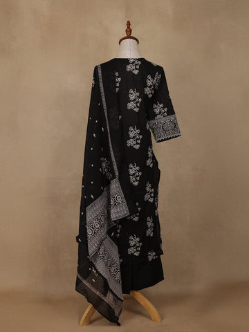 Black Floral Designed Cotton Salwar Suit - Diadem