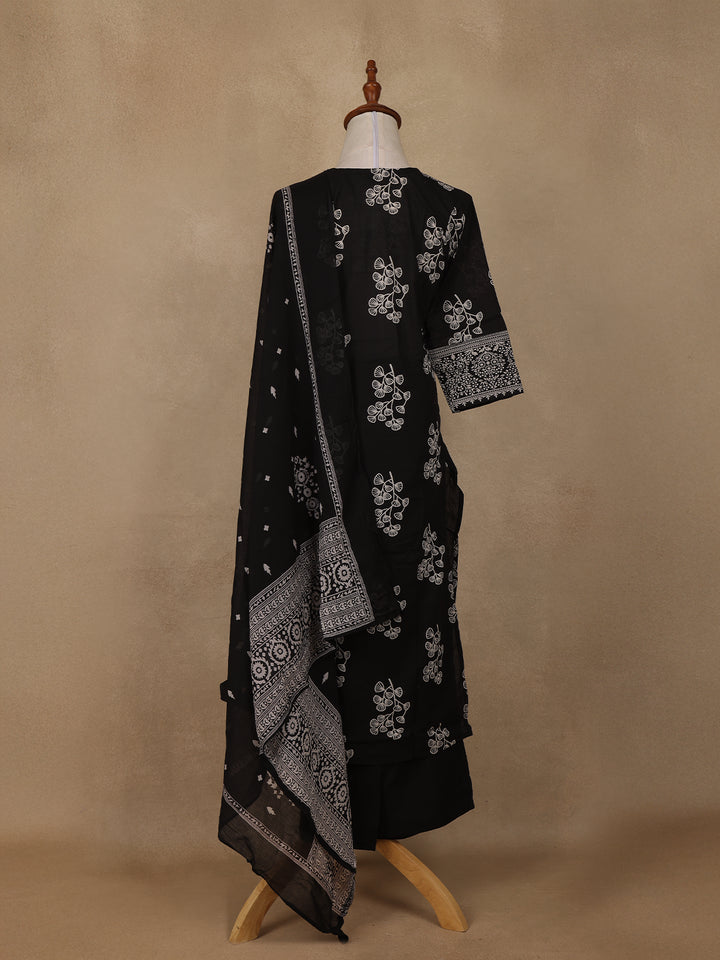 Black Floral Designed Cotton Salwar Suit - Diadem