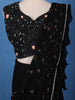 Black Floral Designed Ruffle Drape Georgette Ready To Wear Saree - Diadem
