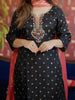 Black Floral Designed Silk Salwar Suit - Diadem