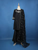 Black Floral Embroidered Cotton Sharara Salwar Suit - Diadem