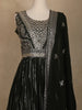 Black Floral Embroidered Design Crepe Gown