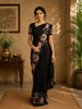 Black Floral Embroidered Design Tussar Silk Saree