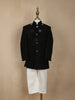 Black Floral Embroidered Kids Polyester Sherwani Set with White Pants