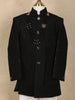 Black Floral Embroidered Kids Polyester Sherwani Set with White Pants