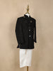 Black Floral Embroidered Kids Polyester Sherwani Set with White Pants