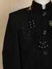 Black Floral Embroidered Kids Polyester Sherwani Set with White Pants