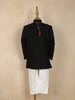 Black Floral Embroidered Kids Polyester Sherwani Set with White Pants