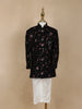 Black Floral Embroidered Kids Velvet Sherwani Set