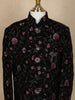 Black Floral Embroidered Kids Velvet Sherwani Set