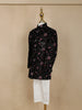 Black Floral Embroidered Kids Velvet Sherwani Set