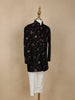 Black Floral Embroidered Kids Velvet Sherwani Set
