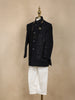 Black Floral Embroidered Polyester Kids Sherwani Set with White Pants