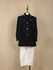 Black Floral Embroidered Polyester Kids Sherwani Set with White Pants