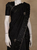Black Floral Embroidered Raw Silk Saree