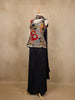 Black Floral Embroidered Silk Skirt Top