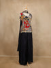 Black Floral Embroidered Silk Skirt Top