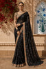 Black Floral Embroidered Tussar Silk Saree