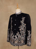 Black Floral Embroidered Velvet Men's Suit