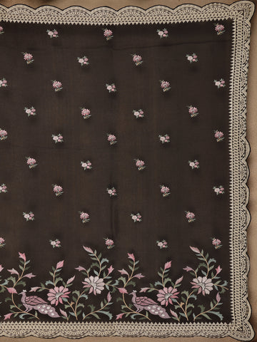 Black Floral Embroidery Organza Saree - Diadem