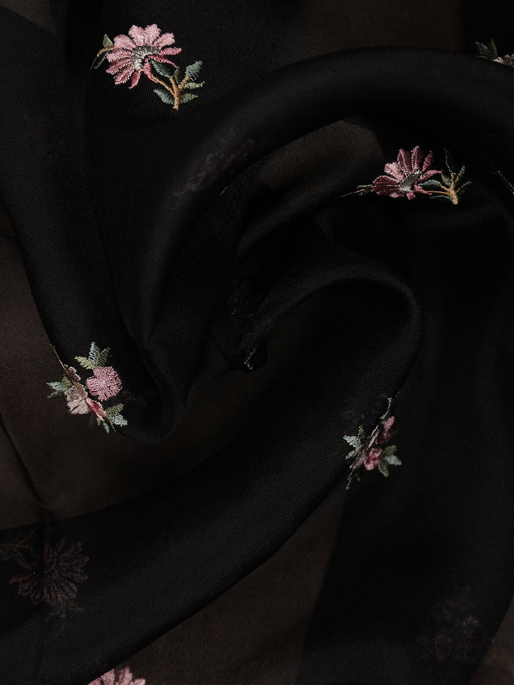 Black Floral Embroidery Organza Saree - Diadem