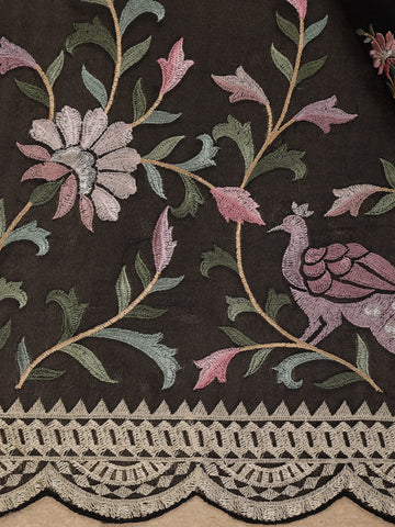 Black Floral Embroidery Organza Saree - Diadem