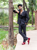 Black Floral Embroidery Rayon Men's Suit - Diadem