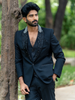 Black Floral Embroidery Rayon Men's Suit - Diadem