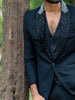 Black Floral Embroidery Rayon Men's Suit - Diadem