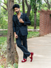 Black Floral Embroidery Rayon Men's Suit - Diadem