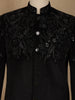 Black Floral Motif Design Viscose Men's Suit