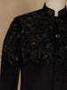 Black Floral Motif Design Viscose Men's Suit