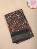 Black Floral Printed Chanderi Cotton Saree with Contrast Border