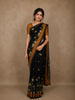 Black Floral Printed Chanderi Cotton Saree with Contrast Mustard Border