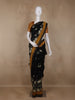 Black Floral Printed Chanderi Cotton Saree with Contrast Mustard Border