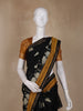 Black Floral Printed Chanderi Cotton Saree with Contrast Mustard Border
