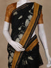 Black Floral Printed Chanderi Cotton Saree with Contrast Mustard Border