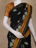 Black Floral Printed Chanderi Cotton Saree with Contrast Mustard Border