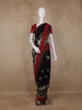 Black Floral Printed Chanderi Cotton Saree with Contrast Red Border