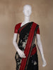 Black Floral Printed Chanderi Cotton Saree with Contrast Red Border