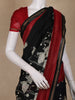 Black Floral Printed Chanderi Cotton Saree with Contrast Red Border