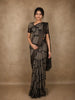 Black Floral Printed Chanderi Cotton Saree with Zari Border