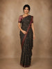 Black Floral Printed Chandheri Cotton Saree with Maroon Zari Border