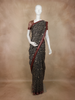 Black Floral Printed Chandheri Cotton Saree with Maroon Zari Border