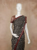 Black Floral Printed Chandheri Cotton Saree with Maroon Zari Border