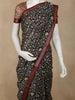 Black Floral Printed Chandheri Cotton Saree with Maroon Zari Border