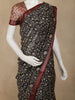 Black Floral Printed Chandheri Cotton Saree with Maroon Zari Border