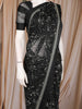 Black Floral Printed Chiffon Saree